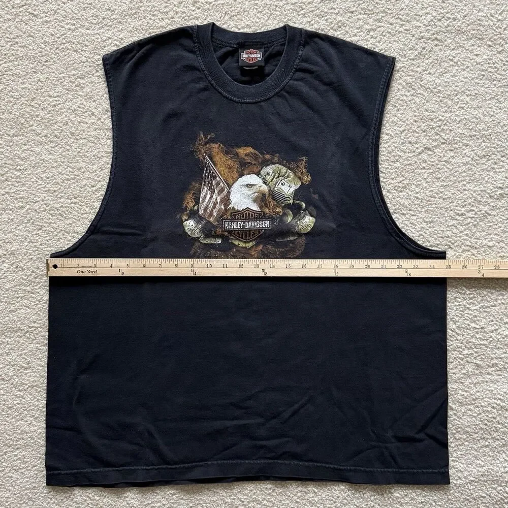 Harley-Davidson Mens Size 2XL T-Shirt Black Sleeveless Eagle Engine Motorcycle - Picture 9 of 12